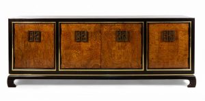 Mid-Century Burl Walnut Ebonized Sideboard (Manner of James Mont)