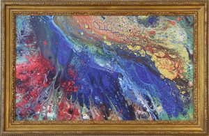 Contemporary Abstract Painting of Swirling Rainbow Paint