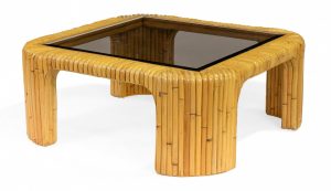 Contemporary Rattan and Smoked Glass Square Coffee Table