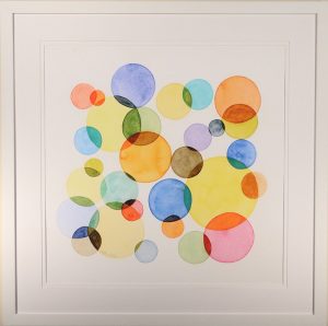 Contemporary Watercolor on Paper of Brightly Colored Concentric Circles