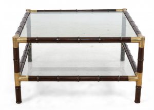 Mid-Century Faux Bamboo and Glass Square Coffee Table