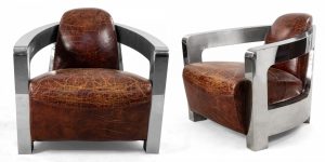 Art Deco Style Leather and Chrome Aviator Lounge Chairs