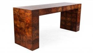 Mid-Century Burl Wood Patchwork Console Table