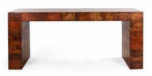 Mid-Century Burl Wood Patchwork Console Table