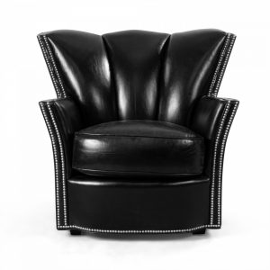 Contemporary Black Leather Studded Club Chairs