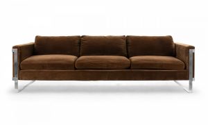 Mid-Century Brown Velvet and Chrome Sofa