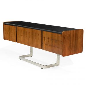 Ste Marie Laurent Mid-Century Leather Upholstered Rosewood Credenza