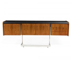 Ste Marie Laurent Mid-Century Leather Upholstered Rosewood Credenza
