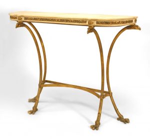 Pair of French Louis XVI-Style Bronze Dore Marble Top Console Table